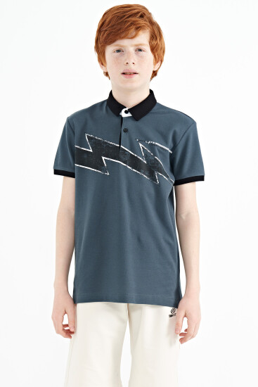 Orman Yeşili Baskı Detaylı Standart Kalıp Polo Yaka Erkek Çocuk T-Shirt - 11154 