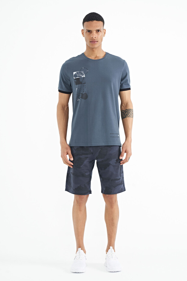 Orman Yeşili Baskı O Yaka Detaylı Standart Form Erkek T-shirt - 88216