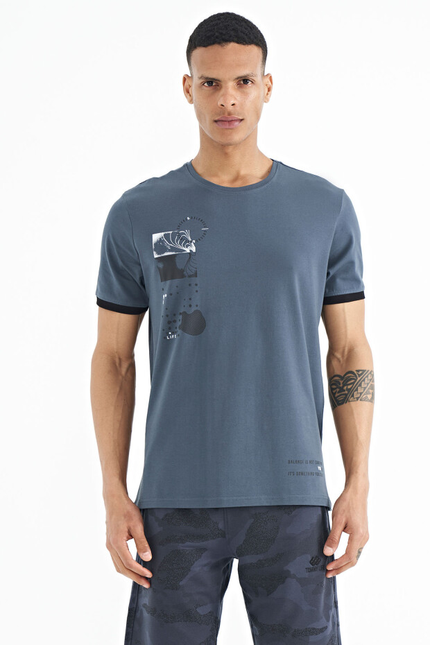 Orman Yeşili Baskı O Yaka Detaylı Standart Form Erkek T-shirt - 88216