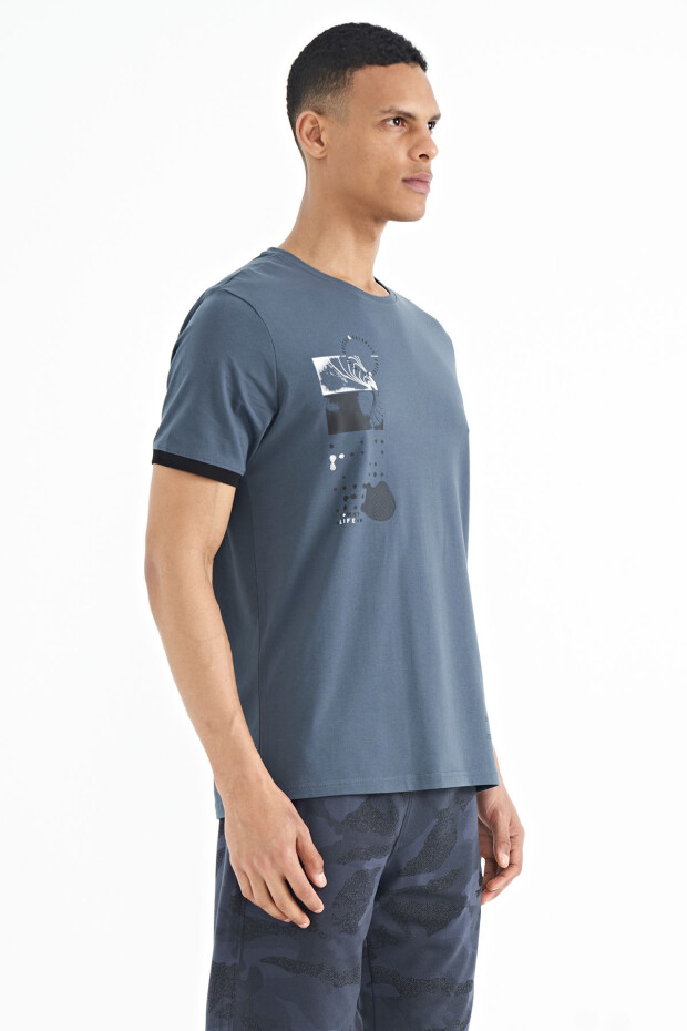 Orman Yeşili Baskı O Yaka Detaylı Standart Form Erkek T-shirt - 88216