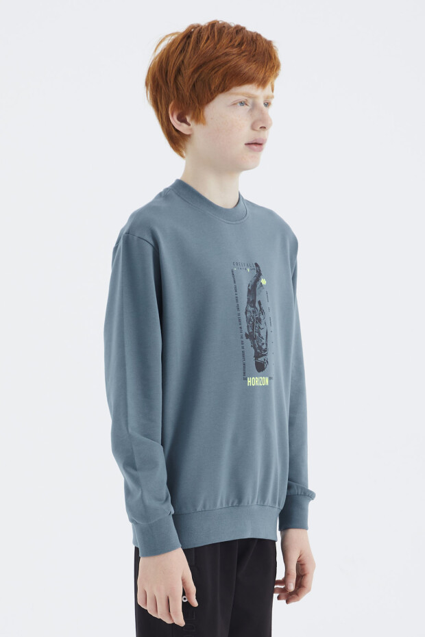 Orman Yeşili Baskılı Erkek Çocuk Sweatshirt - 11174