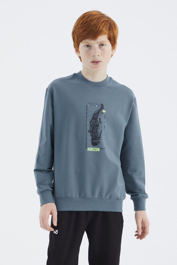 Orman Yeşili Baskılı Erkek Çocuk Sweatshirt - 11174