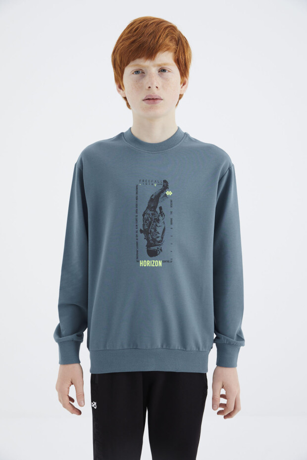 Orman Yeşili Baskılı Erkek Çocuk Sweatshirt - 11174