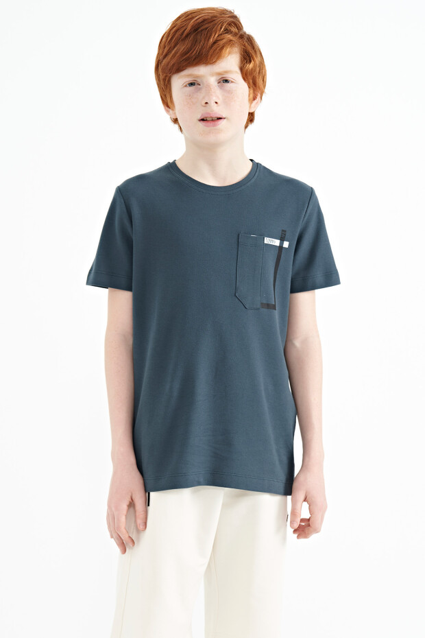 Orman Yeşili Cep Detaylı O Yaka Standart Kalıp Erkek Çocuk T-Shirt - 11120 - 8