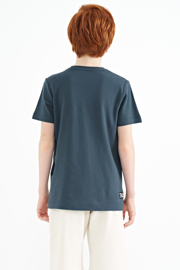 Orman Yeşili Cep Detaylı O Yaka Standart Kalıp Erkek Çocuk T-Shirt - 11120 - 9