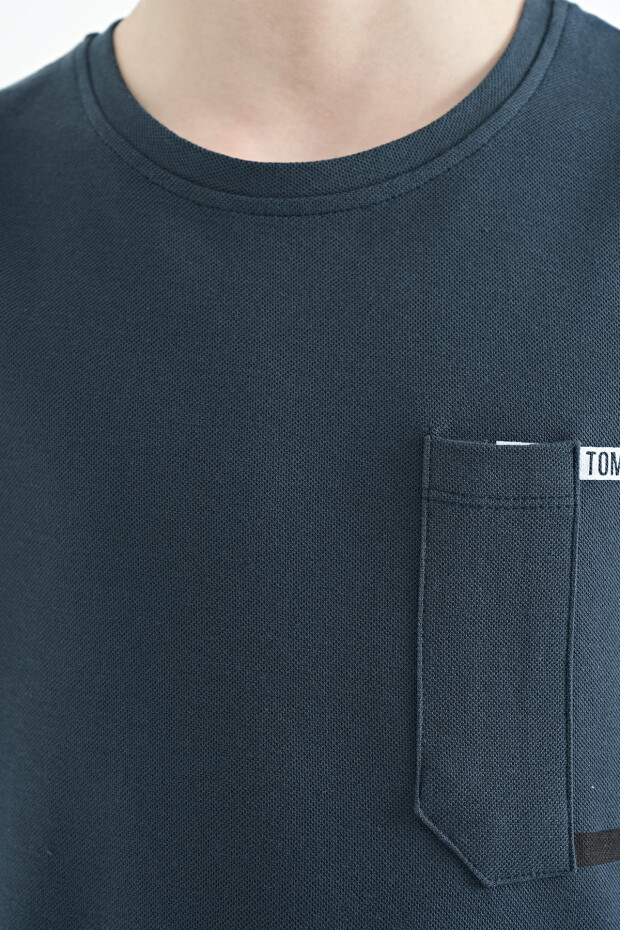 Orman Yeşili Cep Detaylı O Yaka Standart Kalıp Erkek Çocuk T-Shirt - 11120 - 5