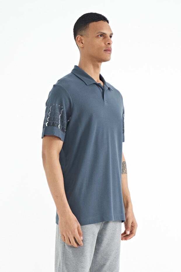 Orman Yeşili Kol Baskı Detaylı Polo Yaka Standart Form Erkek T-shirt - 88240 - 4