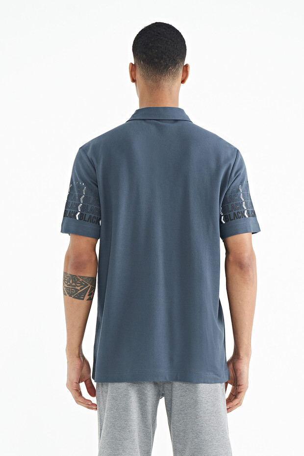 Orman Yeşili Kol Baskı Detaylı Polo Yaka Standart Form Erkek T-shirt - 88240 - 5