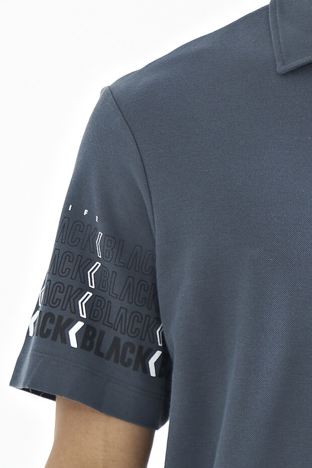 Orman Yeşili Kol Baskı Detaylı Polo Yaka Standart Form Erkek T-shirt - 88240 - 3