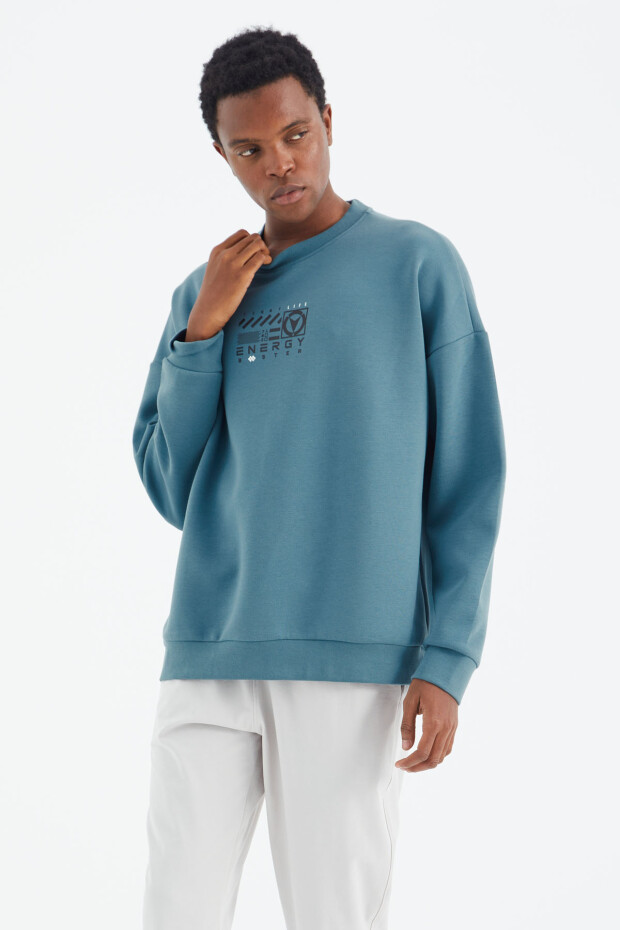 Orman Yeşili O Yaka Baskı Detaylı Rahat Kalıp Erkek Sweatshirt - 88284