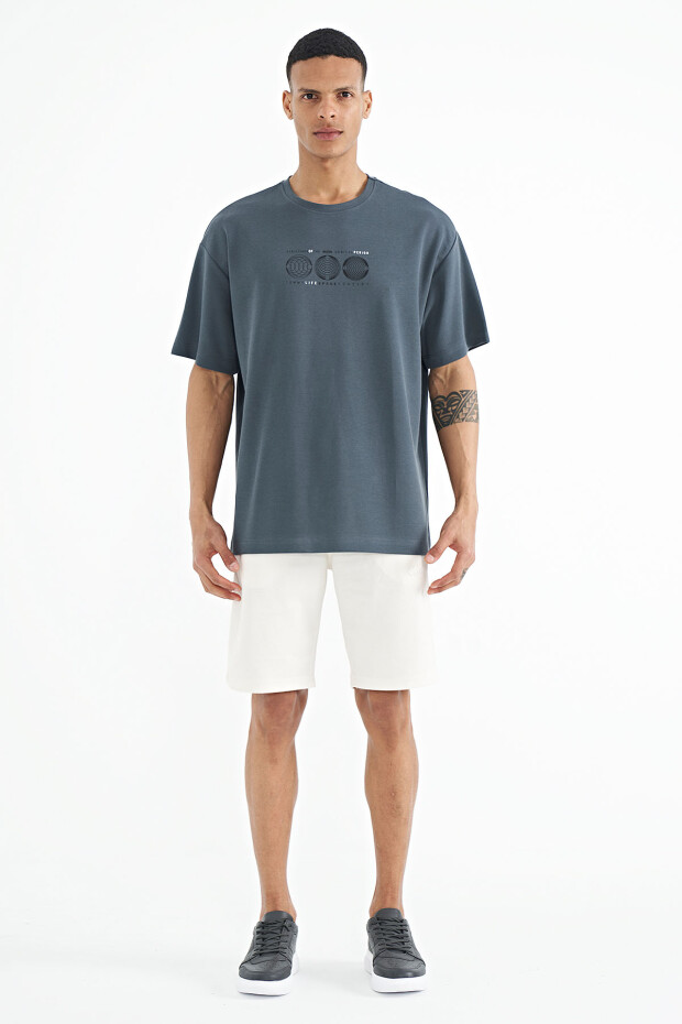 Orman Yeşili Ön Arka Baskılı O Yaka Oversize Erkek T-shirt - 88224