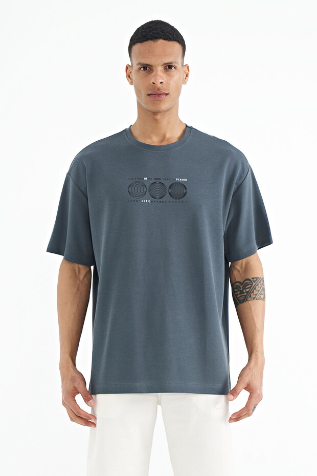 Orman Yeşili Ön Arka Baskılı O Yaka Oversize Erkek T-shirt - 88224
