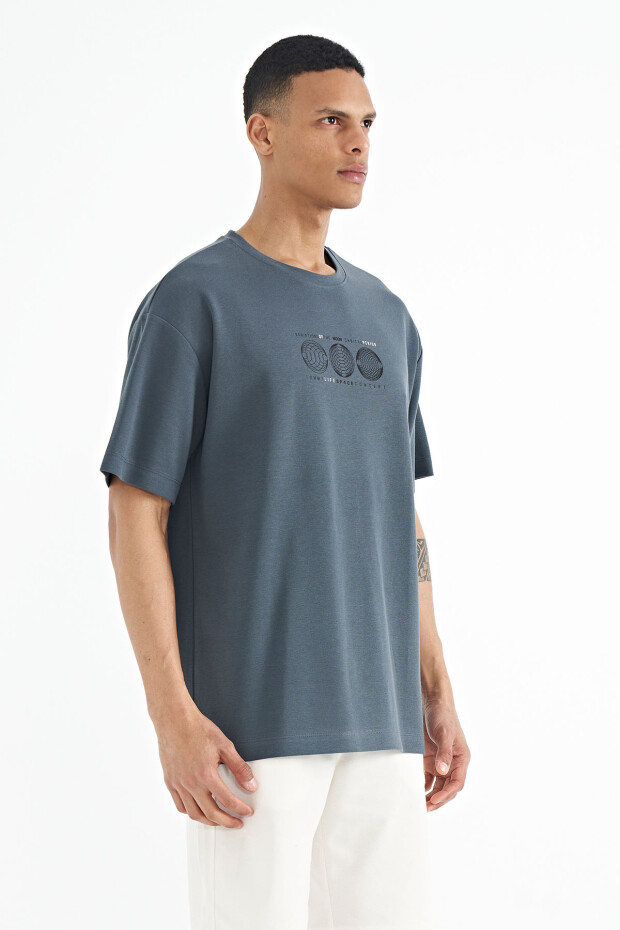Orman Yeşili Ön Arka Baskılı O Yaka Oversize Erkek T-shirt - 88224