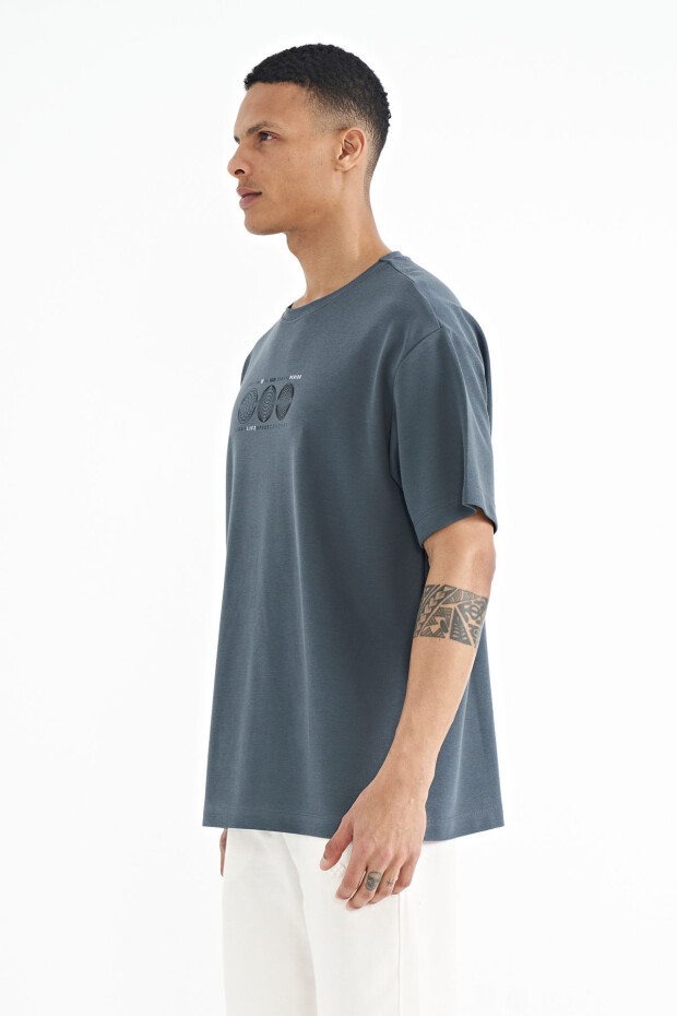 Orman Yeşili Ön Arka Baskılı O Yaka Oversize Erkek T-shirt - 88224