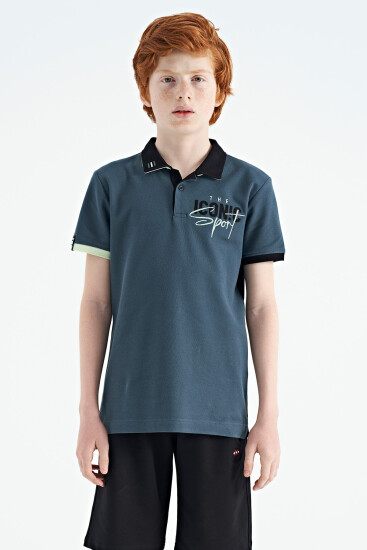 Orman Yeşili Yaka Gögüs Nakış Detaylı Standart Kalıp Polo Yaka Erkek Çocuk T-Shirt - 11139 