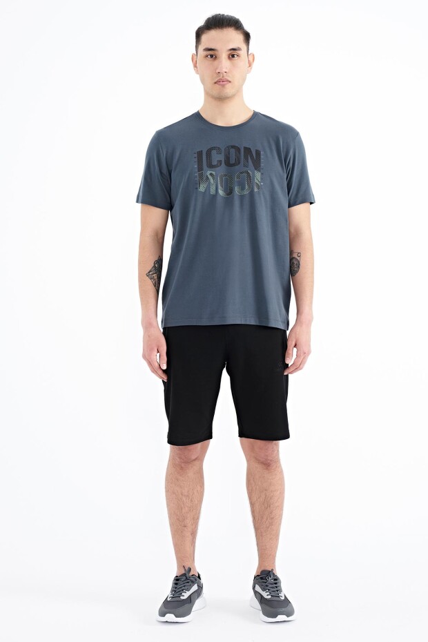 Orman Yeşili Yazı Baskılı O Yaka Standart Kalıp Erkek T-Shirt - 88174
