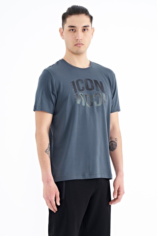 Orman Yeşili Yazı Baskılı O Yaka Standart Kalıp Erkek T-Shirt - 88174