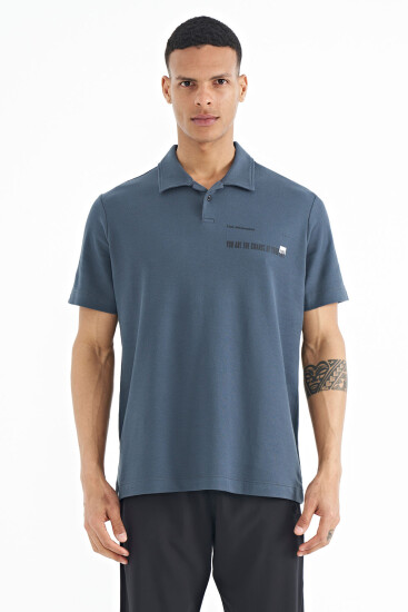 Orman Yeşili Yazı Baskılı Standart Form Polo Yaka Erkek T-shirt - 88236 