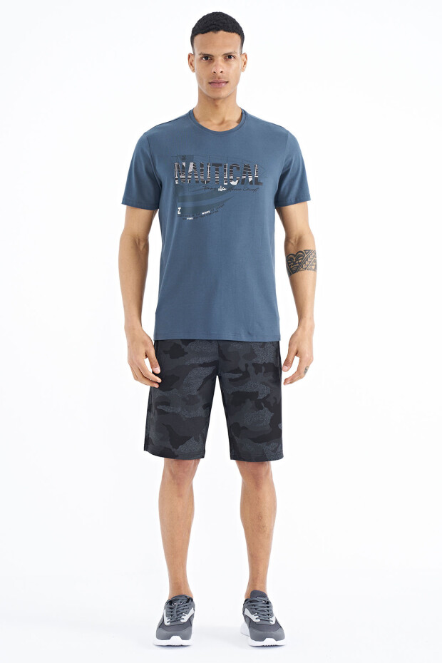 Orman Yeşili Yazı Baskılı Standart Kalıp O Yaka Erkek T-Shirt - 88171