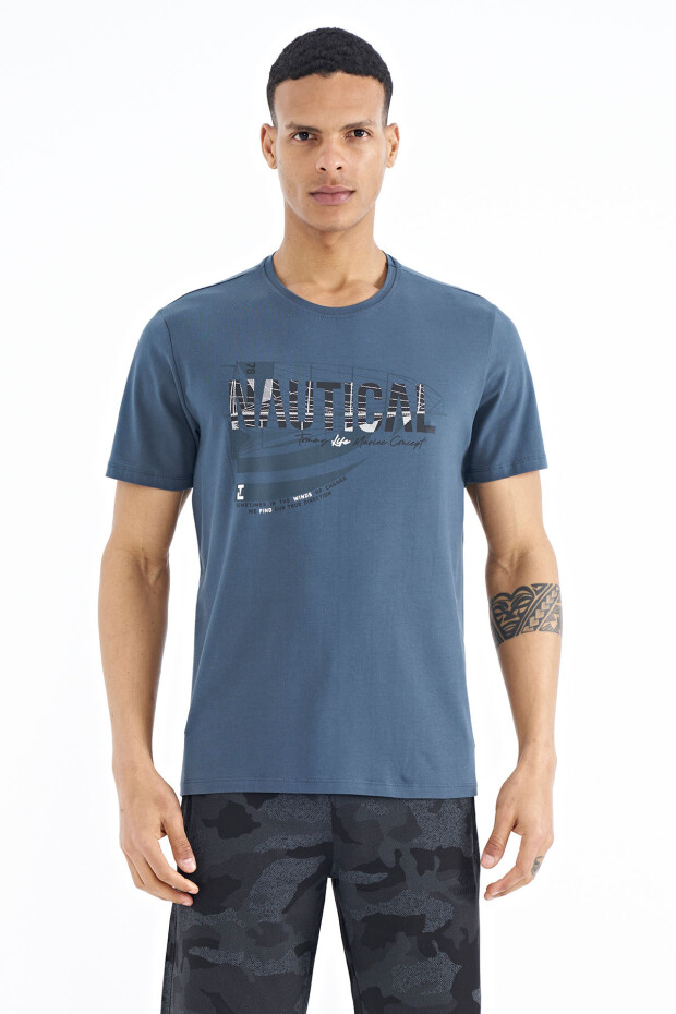 Orman Yeşili Yazı Baskılı Standart Kalıp O Yaka Erkek T-Shirt - 88171