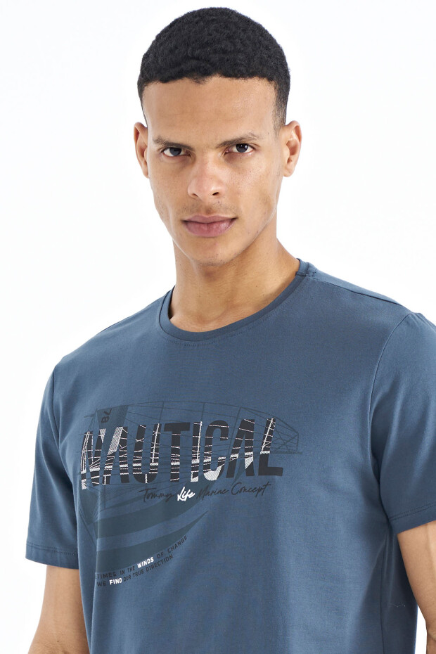 Orman Yeşili Yazı Baskılı Standart Kalıp O Yaka Erkek T-Shirt - 88171