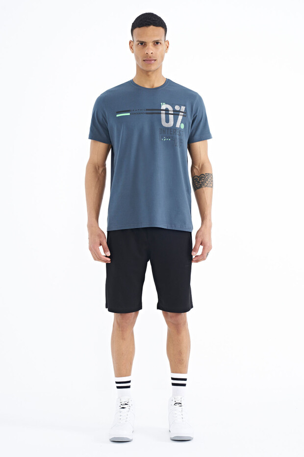Orman Yeşili Yazı Baskılı Standart Kalıp O Yaka Erkek T-Shirt - 88189