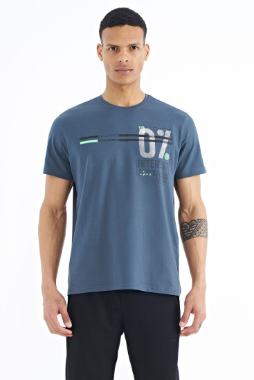 Orman Yeşili Yazı Baskılı Standart Kalıp O Yaka Erkek T-Shirt - 88189 