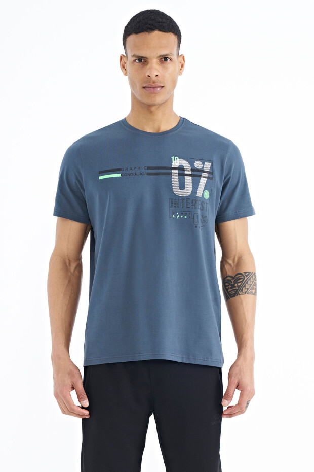 Orman Yeşili Yazı Baskılı Standart Kalıp O Yaka Erkek T-Shirt - 88189