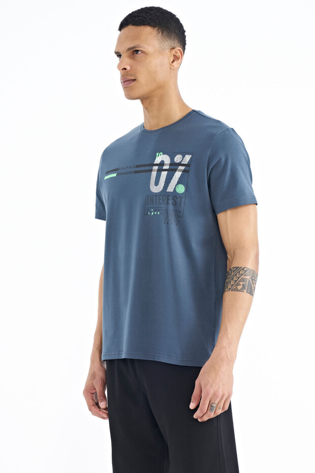 Orman Yeşili Yazı Baskılı Standart Kalıp O Yaka Erkek T-Shirt - 88189