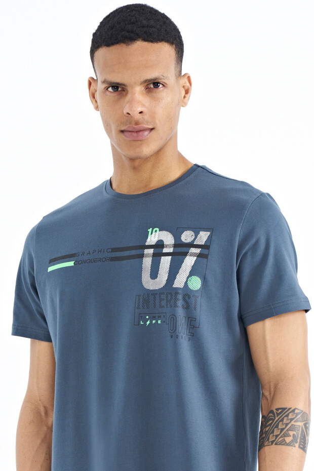 Orman Yeşili Yazı Baskılı Standart Kalıp O Yaka Erkek T-Shirt - 88189