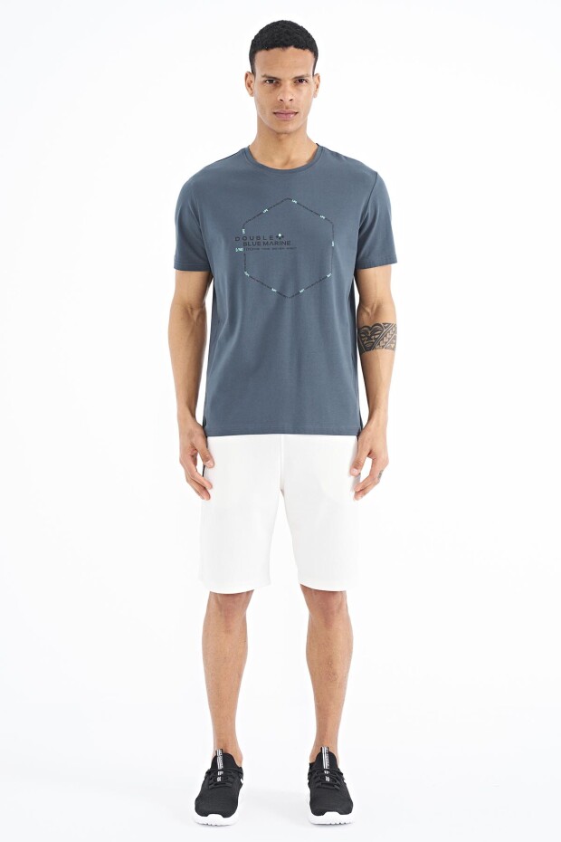 Orman Yeşili Yazı Geometri Basklı Standart Kalıp Erkek T-shirt - 88198