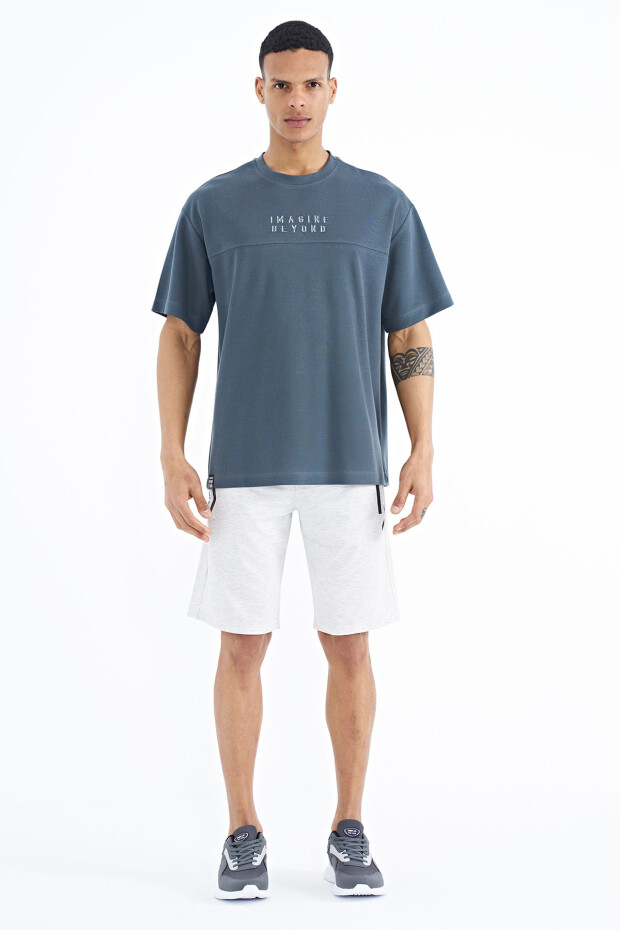 Orman Yeşili Yazı Nakışlı Oversize O Yaka Erkek T-Shirt - 88178