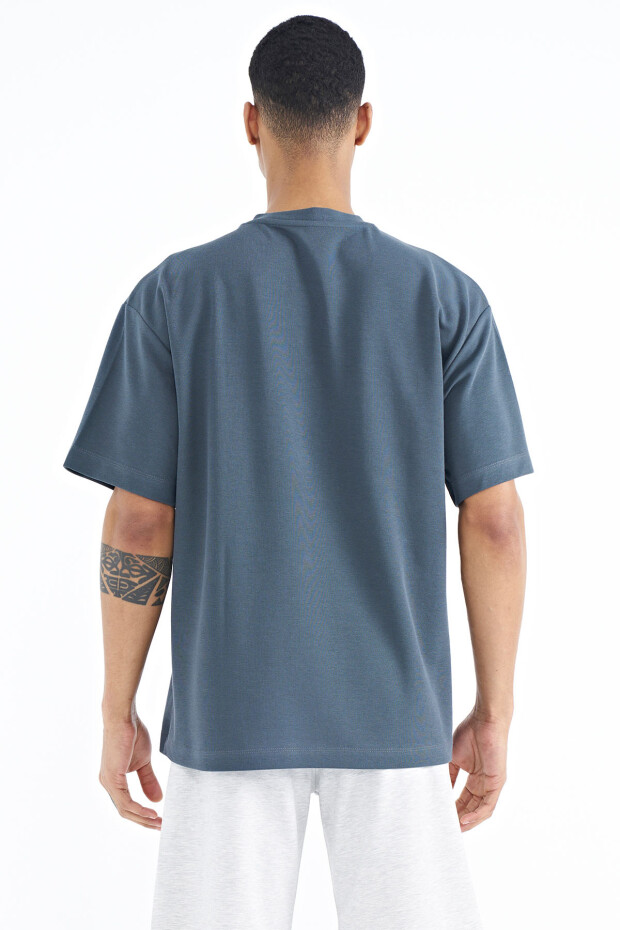 Orman Yeşili Yazı Nakışlı Oversize O Yaka Erkek T-Shirt - 88178