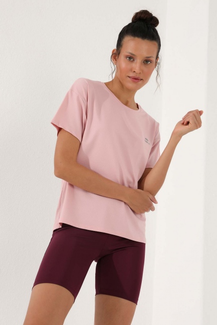 Pembe Arkası Uzun Kısa Kol Standart Kalıp O Yaka Kadın T-Shirt - 97152 - Thumbnail