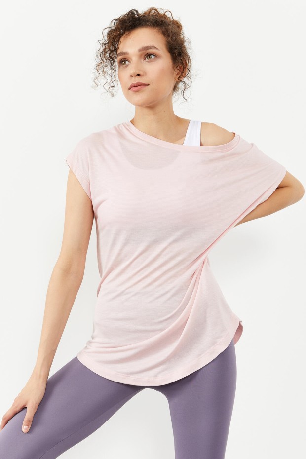 Pembe Basic Kısa Kol Rahat Form O Yaka Kadın T-Shirt - 97151