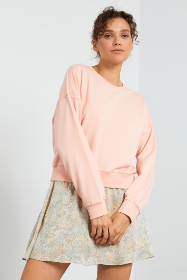 Pembe Basic Rahat Form O Yaka Kadın Sweatshirt - 97114 
