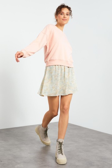 Pembe Basic Rahat Form O Yaka Kadın Sweatshirt - 97114 - TOMMYLIFE (1)