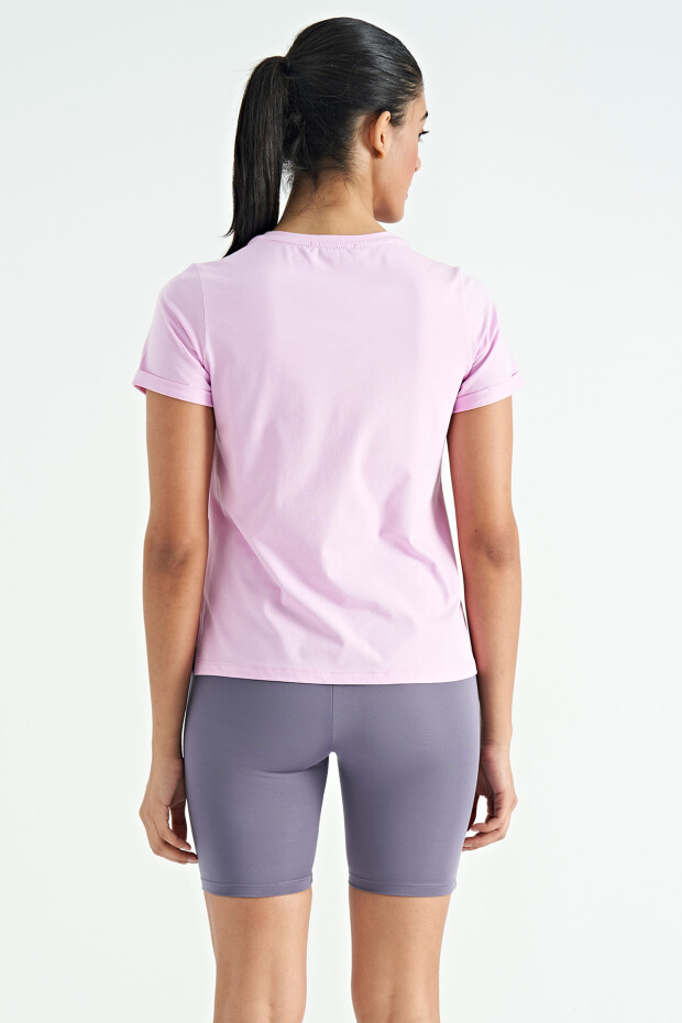 Pembe Renkli Yazı Baskılı Rahat Form Kadın Basic T-Shirt - 02241