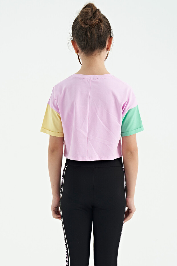 Pembe Yazı Baskılı O Yaka Düşük Omuzlu Oversize Kız Çocuk T-Shirt - 75130