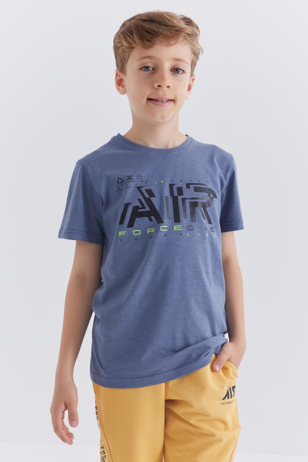 Petrol Air Baskılı O Yaka Kısa Kol Erkek Çocuk T-Shirt - 10852