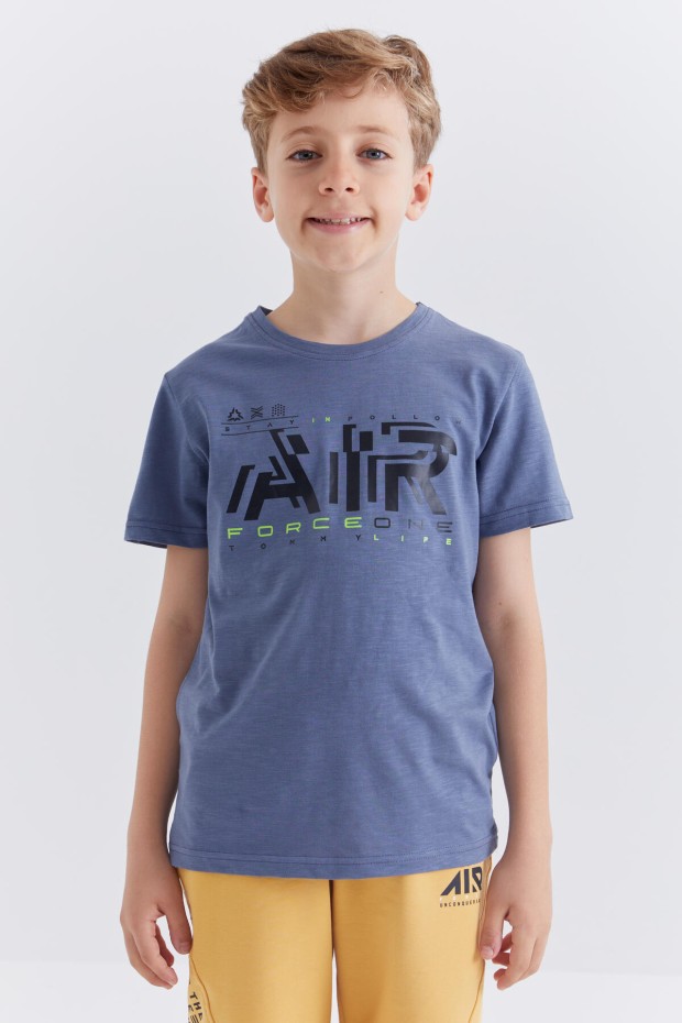 Petrol Air Baskılı O Yaka Kısa Kol Erkek Çocuk T-Shirt - 10852