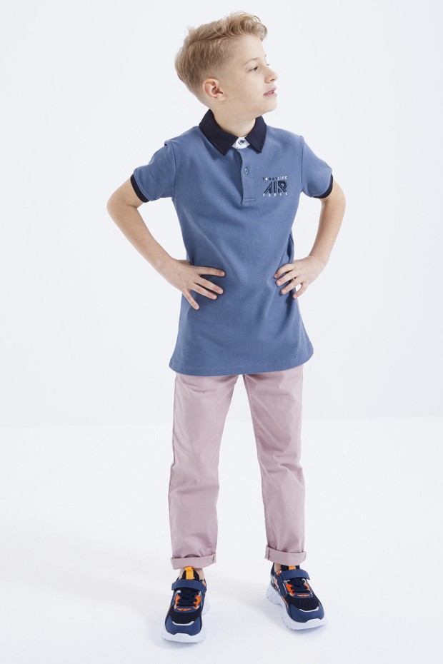 Petrol Air Yazılı Standart Kalıp Polo Yaka Erkek Çocuk T-Shirt - 10894