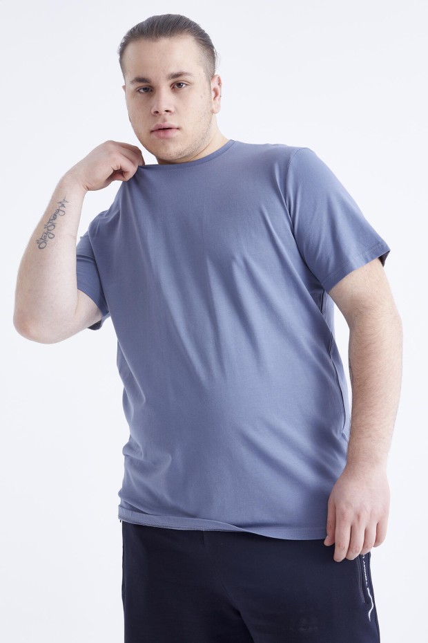 Petrol Basic Kısa Kol O Yaka Büyük Beden Erkek T-Shirt - 88072 - 3