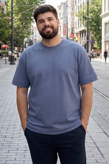 Petrol Basic Kısa Kol O Yaka Büyük Beden Erkek T-Shirt - 88072 