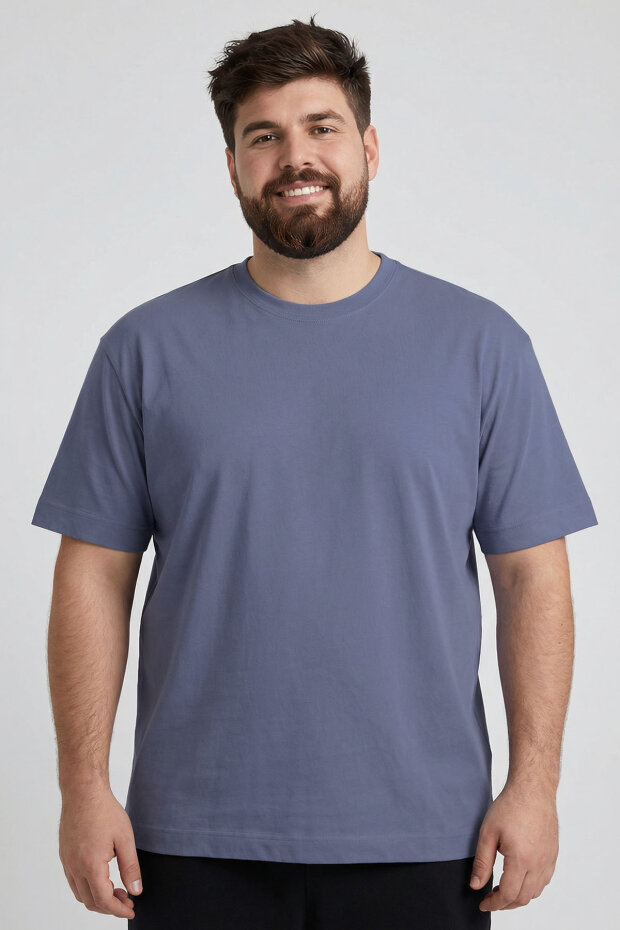 Petrol Basic Kısa Kol O Yaka Büyük Beden Erkek T-Shirt - 88072 - 3