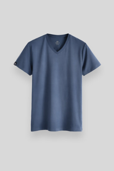 Petrol Basic Kısa Kol Standart Kalıp V Yaka Erkek T-Shirt - 87912 