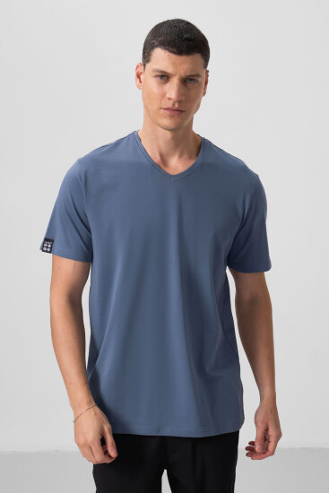 Petrol Basic Kısa Kol Standart Kalıp V Yaka Erkek T-Shirt - 87912 - TOMMYLIFE (1)