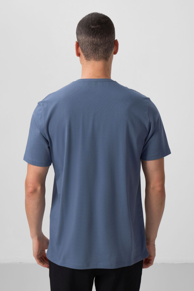 Petrol Basic Kısa Kol Standart Kalıp V Yaka Erkek T-Shirt - 87912 - 6