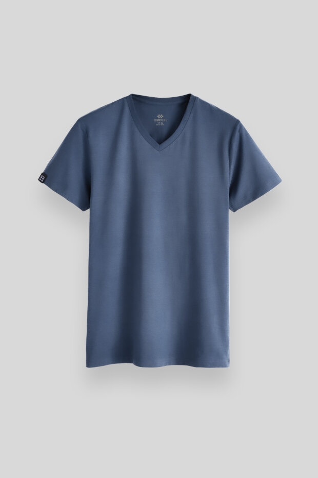 Petrol Basic Kısa Kol Standart Kalıp V Yaka Erkek T-Shirt - 87912 - 1