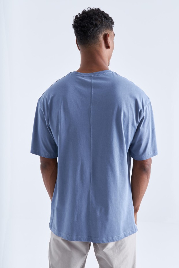 Petrol Baskı Detaylı O Yaka Erkek Oversize T-Shirt - 88093